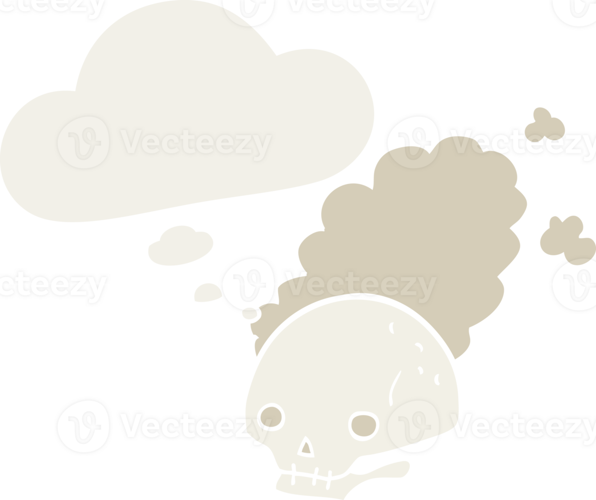 cartoon dusty old skull with thought bubble in retro style png