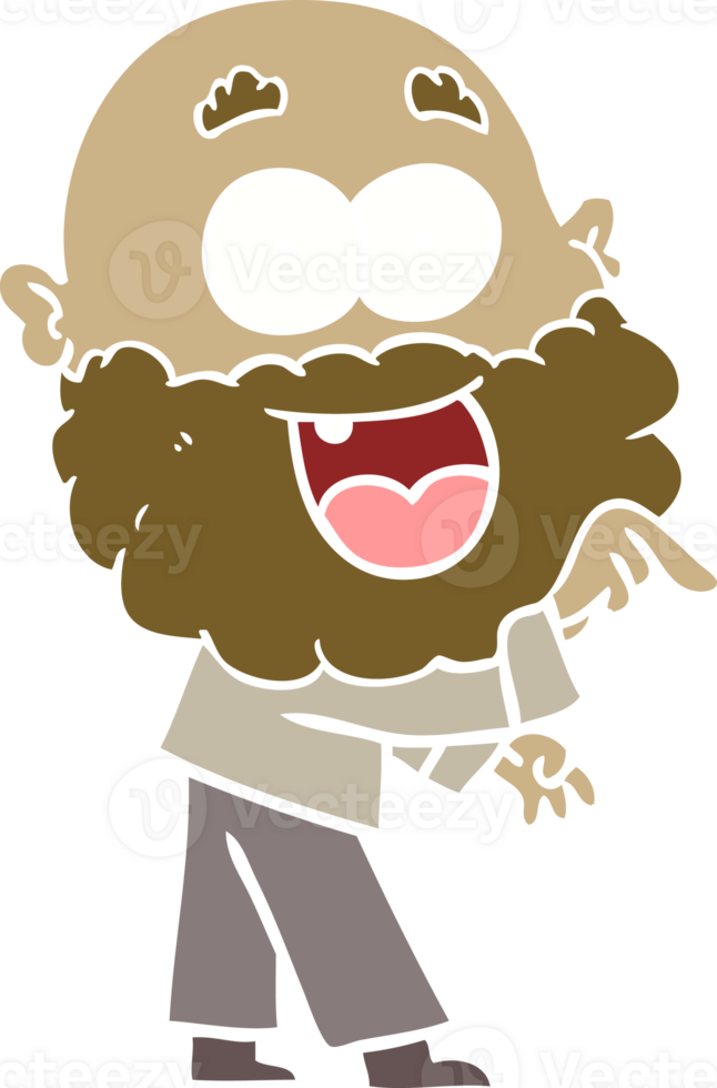 flat color style cartoon crazy happy man with beard png
