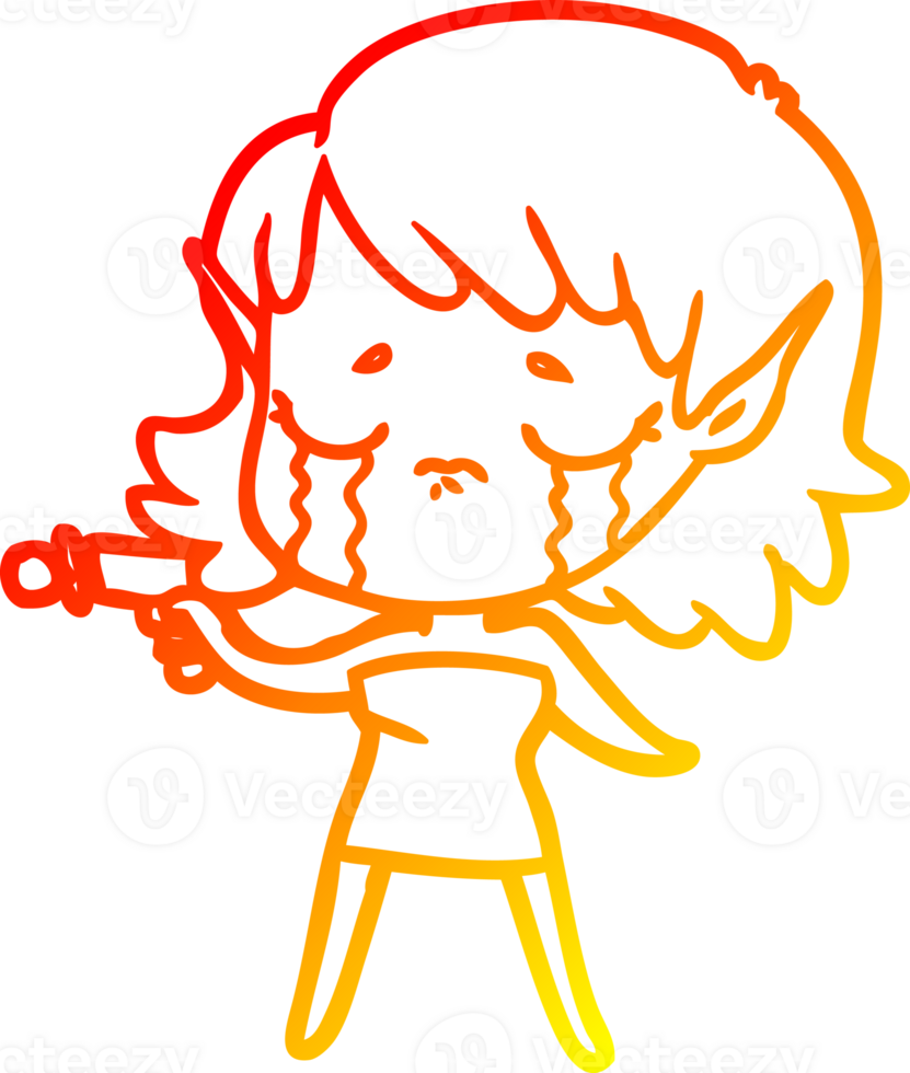 warm gradient line drawing of a cartoon crying elf girl png