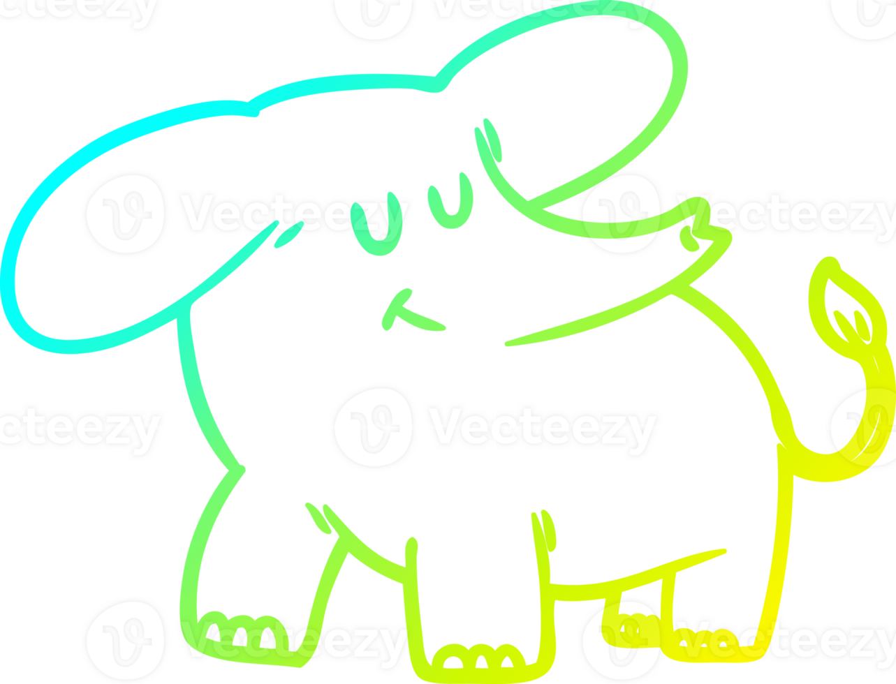 cold gradient line drawing of a cartoon elephant png