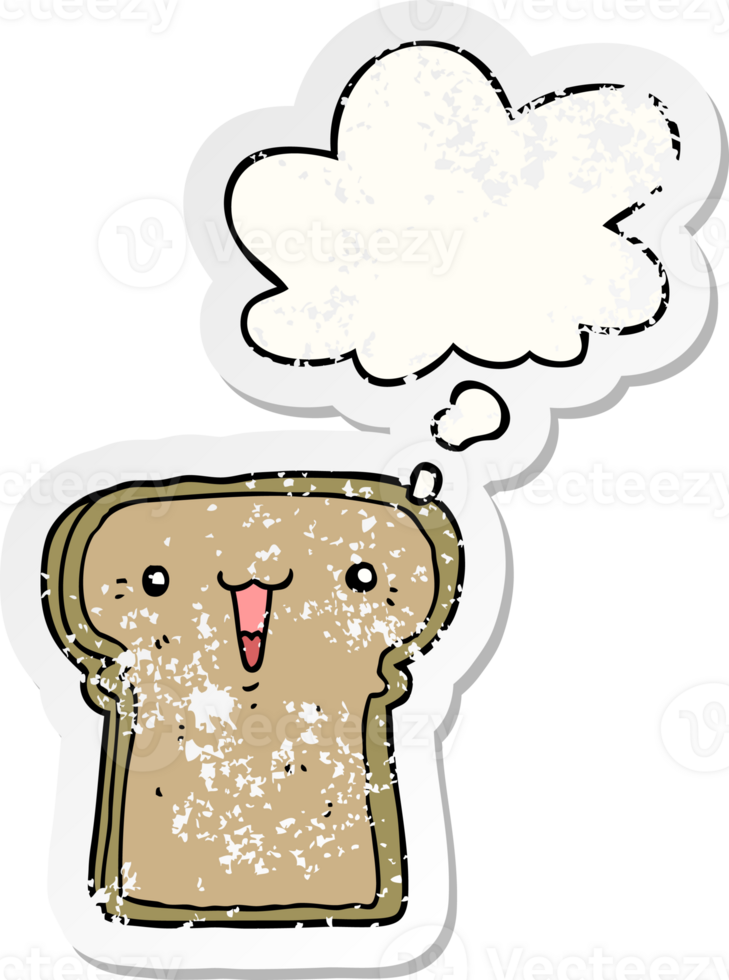 cute cartoon toast with thought bubble as a distressed worn sticker png