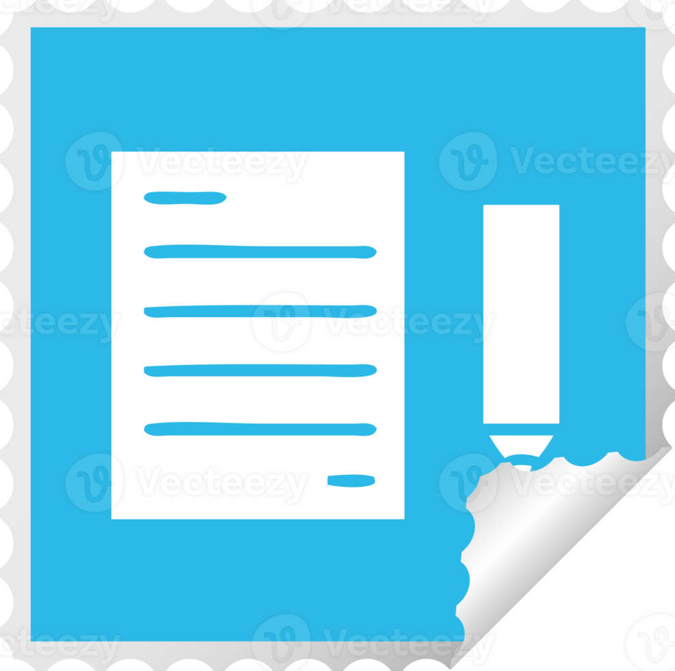 square peeling sticker cartoon of a pencil and paper png