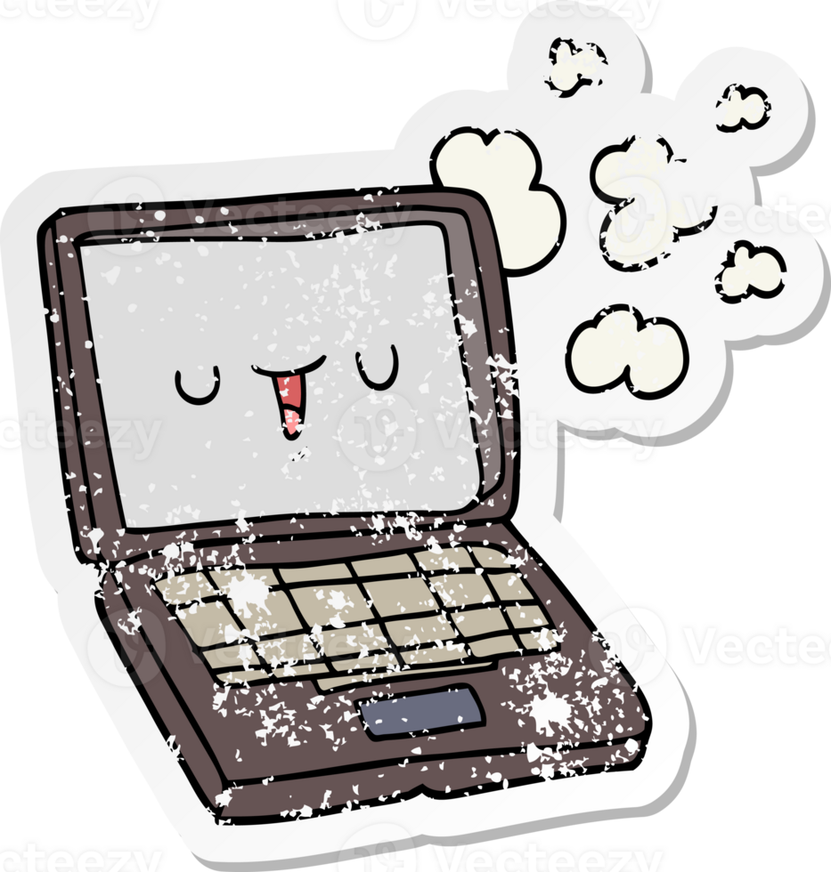 distressed sticker of a cartoon computer png