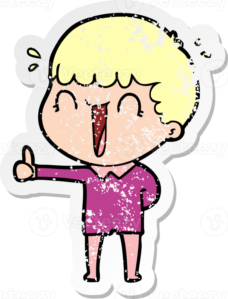 distressed sticker of a laughing cartoon man png