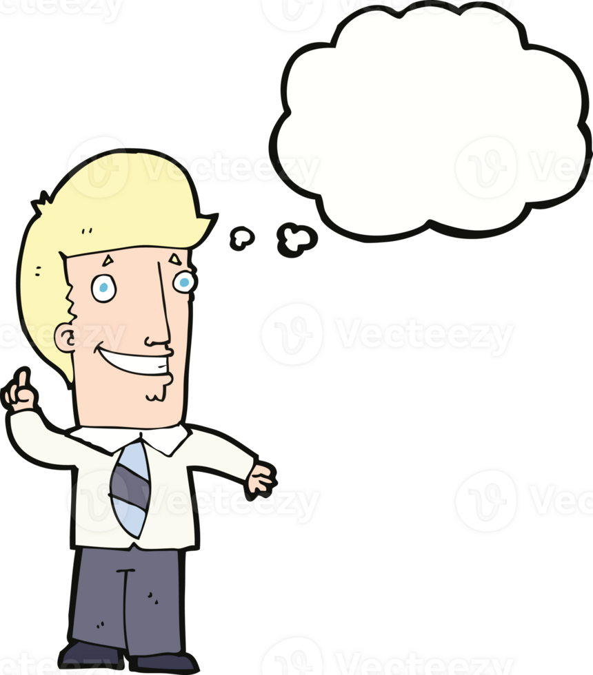 cartoon office man with idea with thought bubble png
