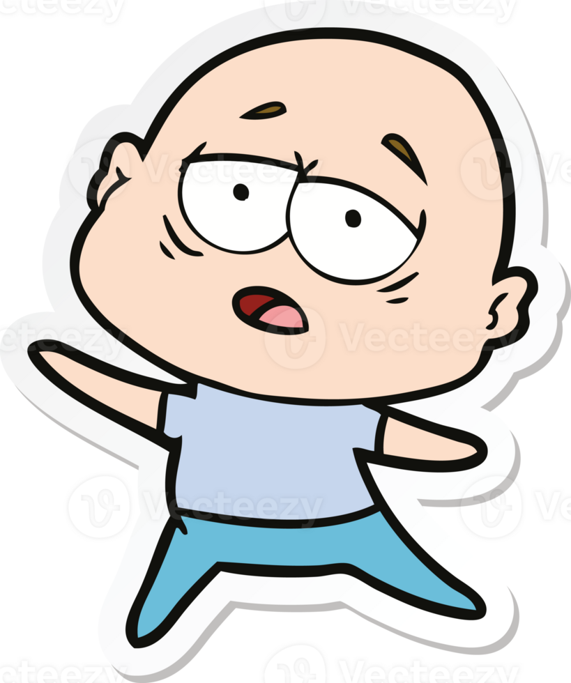 sticker of a cartoon tired bald man png