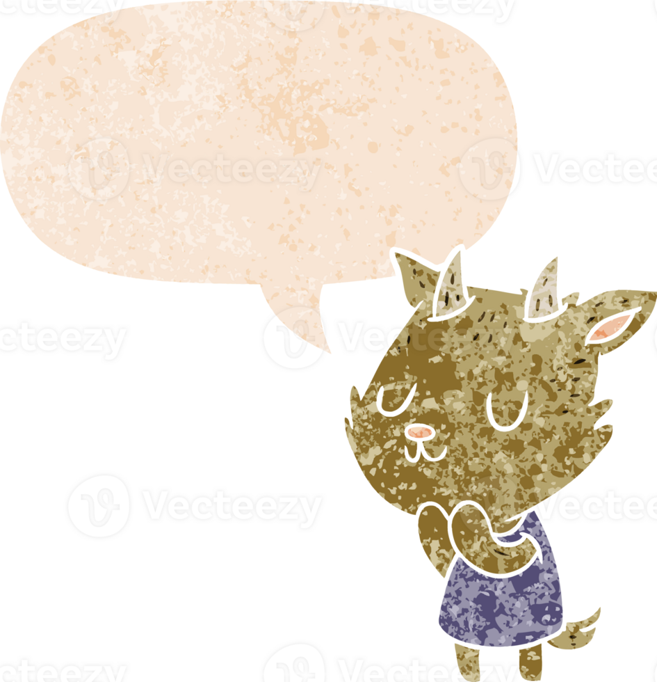 cartoon goat with speech bubble in grunge distressed retro textured style png