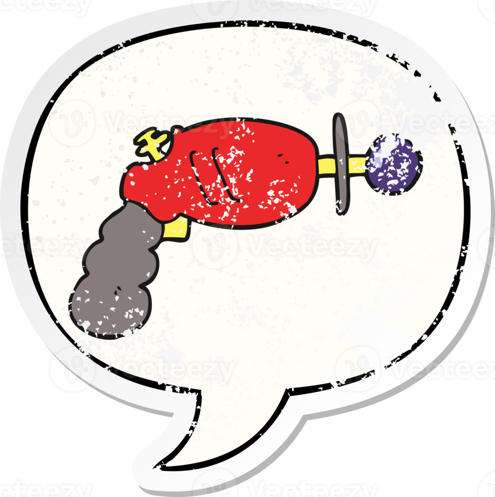 cartoon ray gun with speech bubble distressed distressed old sticker png