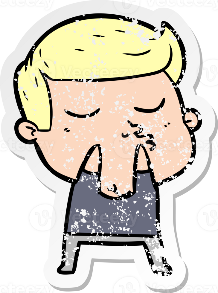 distressed sticker of a cartoon model guy pouting png