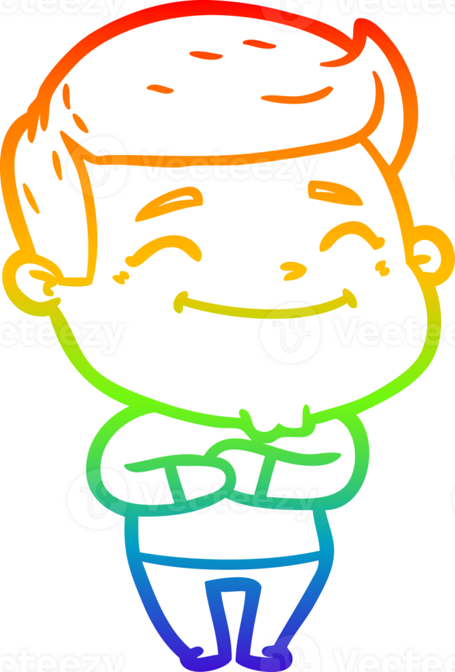 rainbow gradient line drawing of a happy cartoon man png