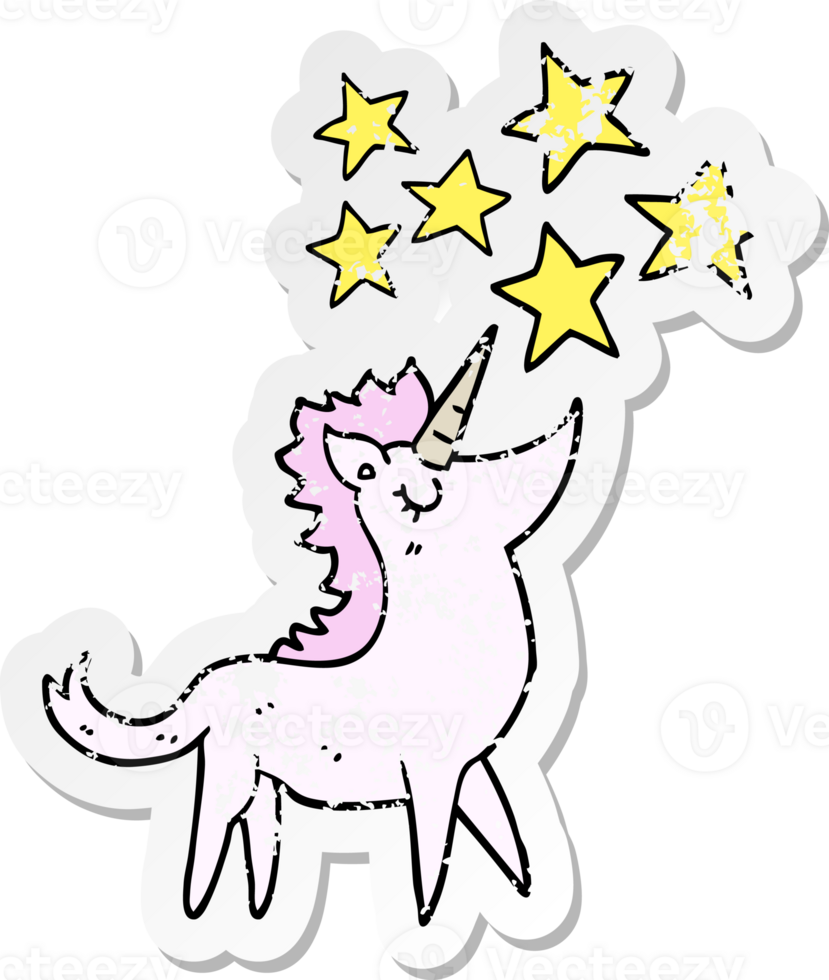 distressed sticker of a cartoon unicorn png