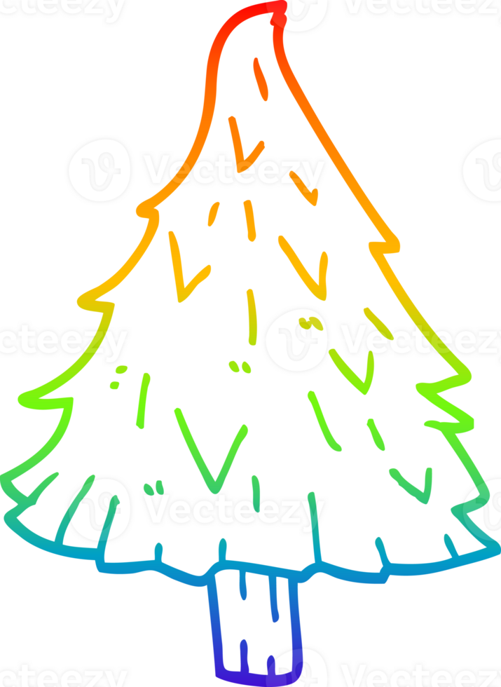 rainbow gradient line drawing of a cartoon christmas tree png