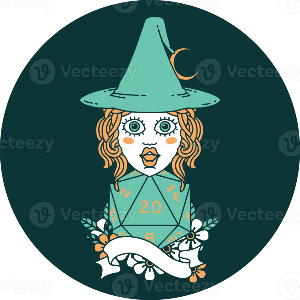 icon of human mage with natural twenty dice roll png