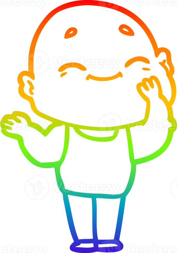 rainbow gradient line drawing of a cartoon happy bald man png