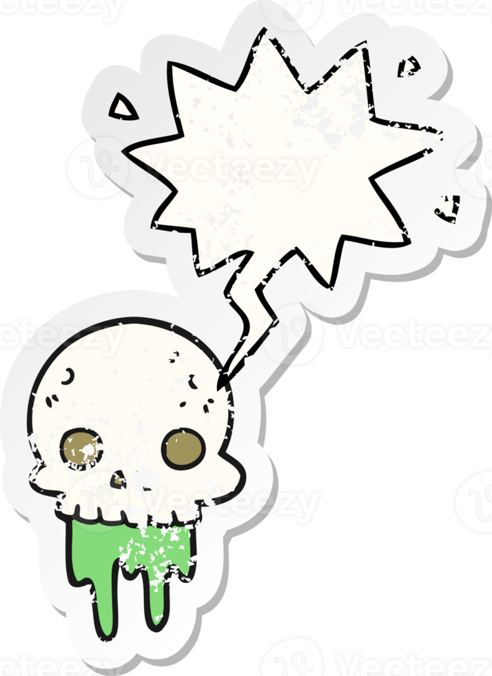 cartoon spooky halloween skull with speech bubble distressed distressed old sticker png
