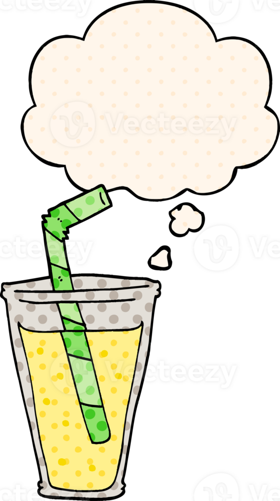 cartoon fizzy drink with thought bubble in comic book style png