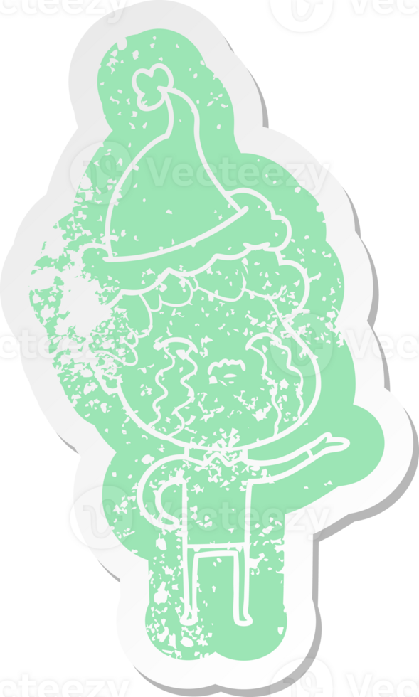 quirky cartoon distressed sticker of a man crying wearing santa hat png