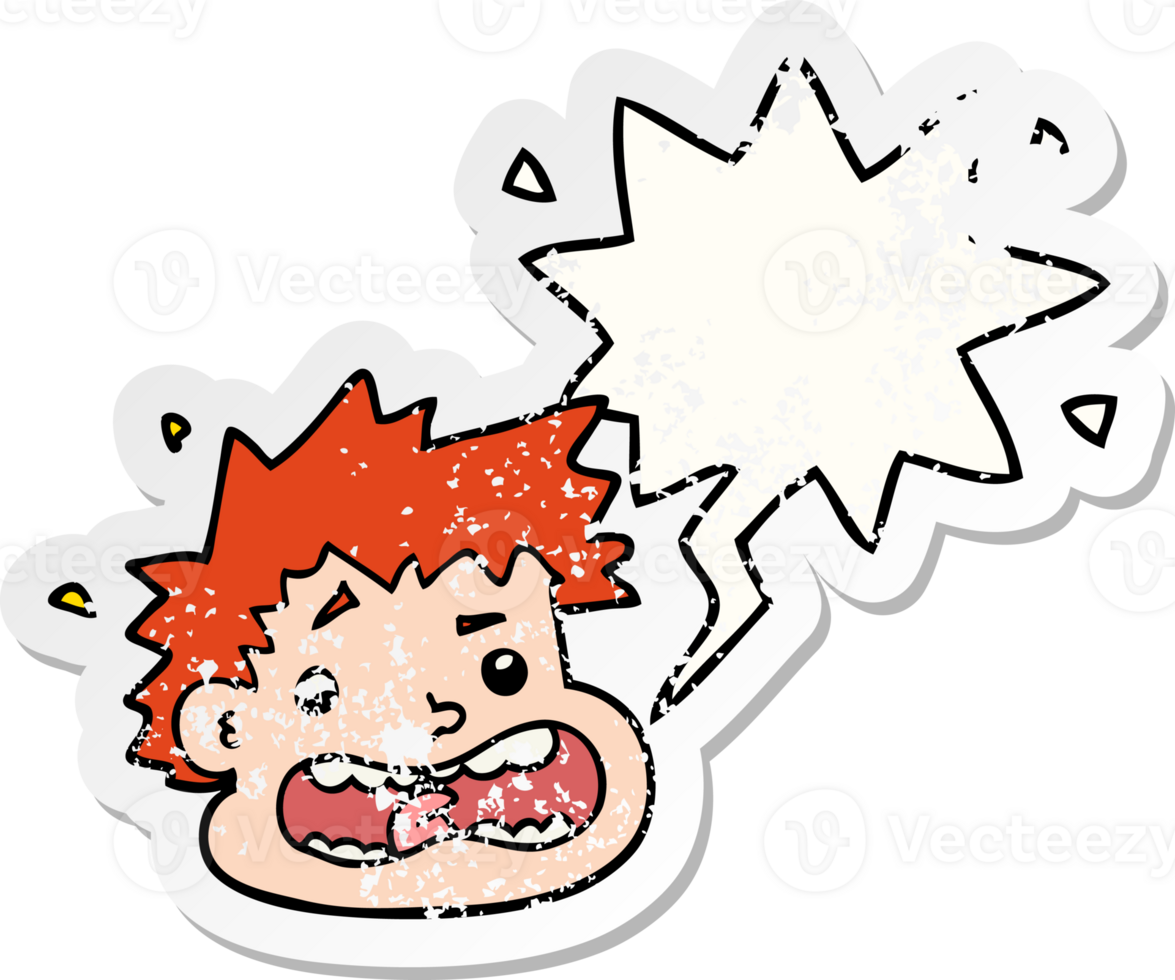 cartoon frightened face with speech bubble distressed distressed old sticker png