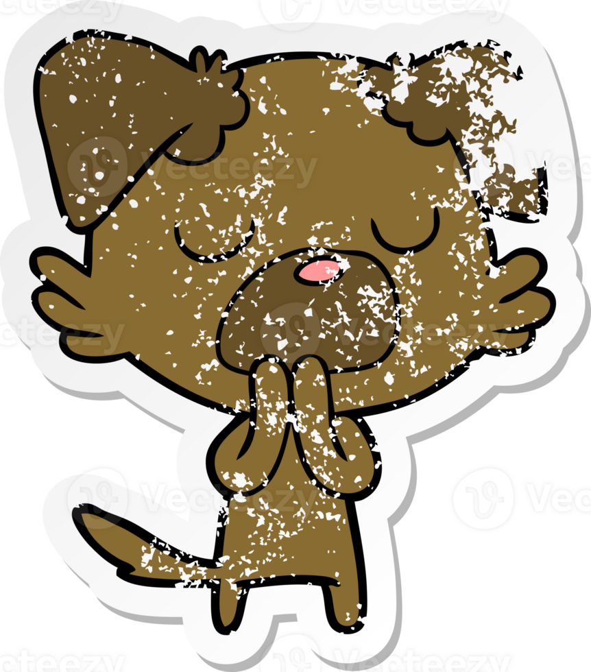 distressed sticker of a cartoon dog png