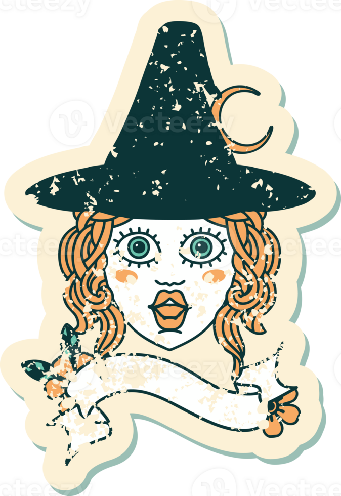 Retro Tattoo Style human witch character face png