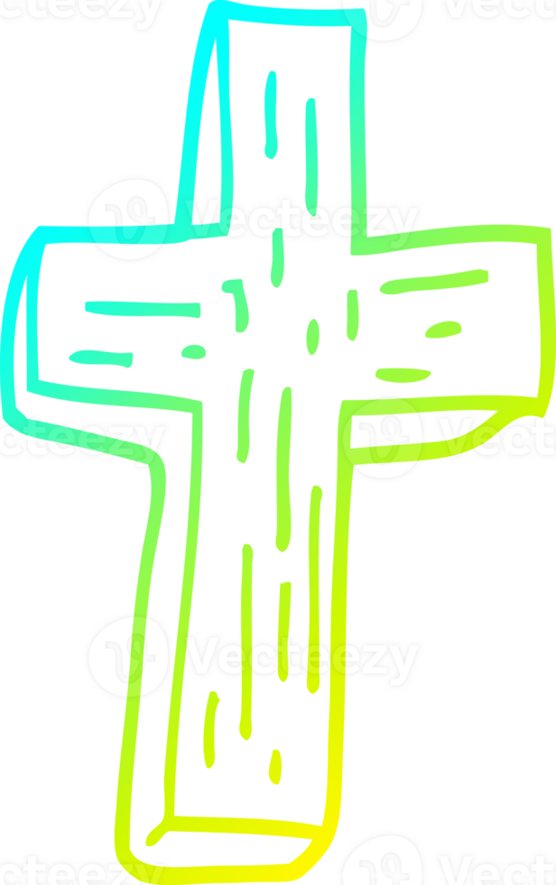 cold gradient line drawing of a cartoon wooden cross png