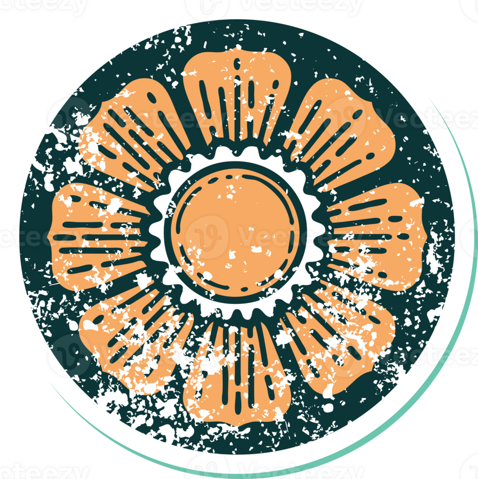 iconic distressed sticker tattoo style image of a flower png