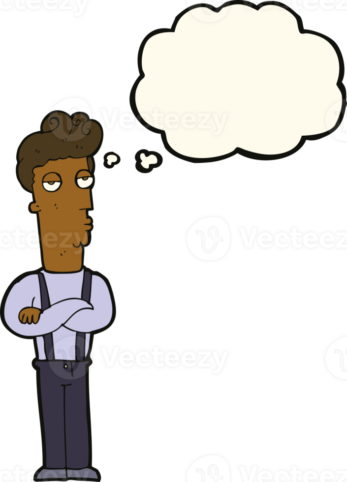 cartoon unimpressed man with thought bubble png