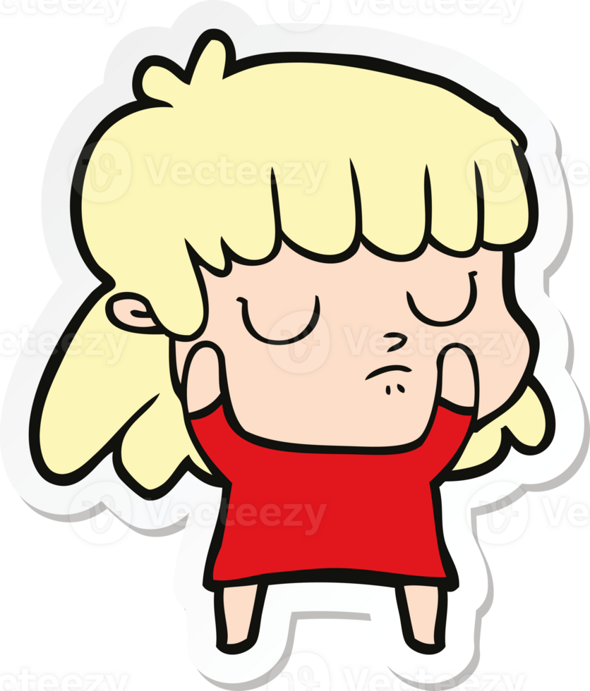 sticker of a cartoon indifferent woman png