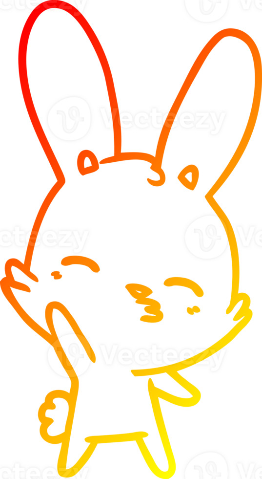 warm gradient line drawing of a curious waving bunny cartoon png