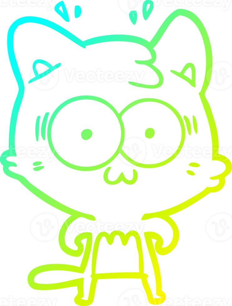 cold gradient line drawing of a cartoon surprised cat png