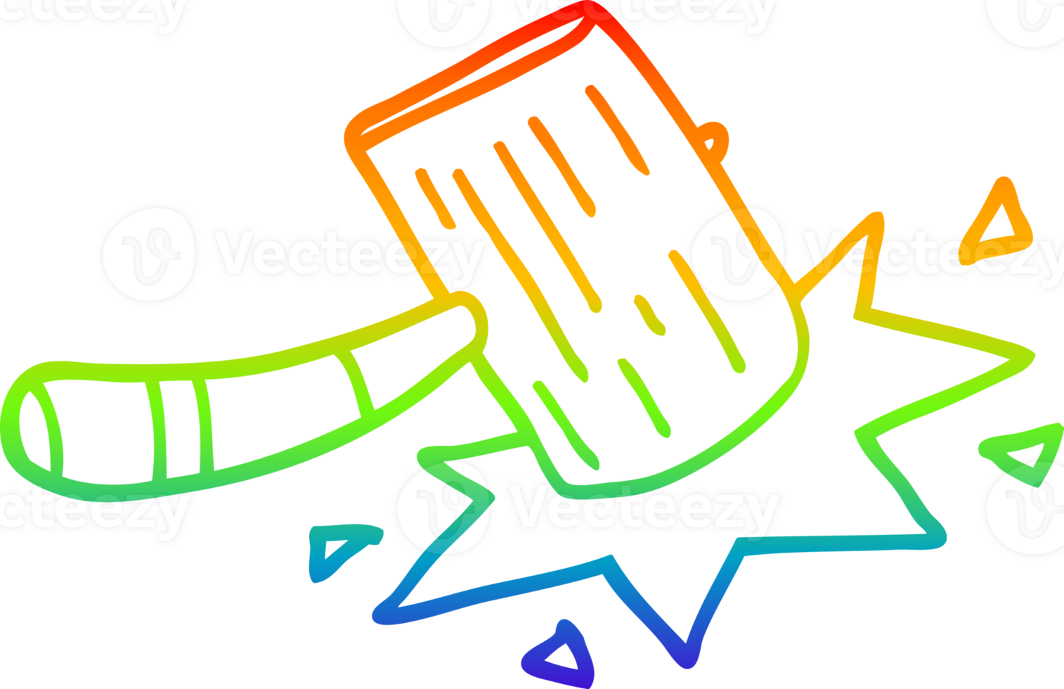rainbow gradient line drawing cartoon wooden mallet png