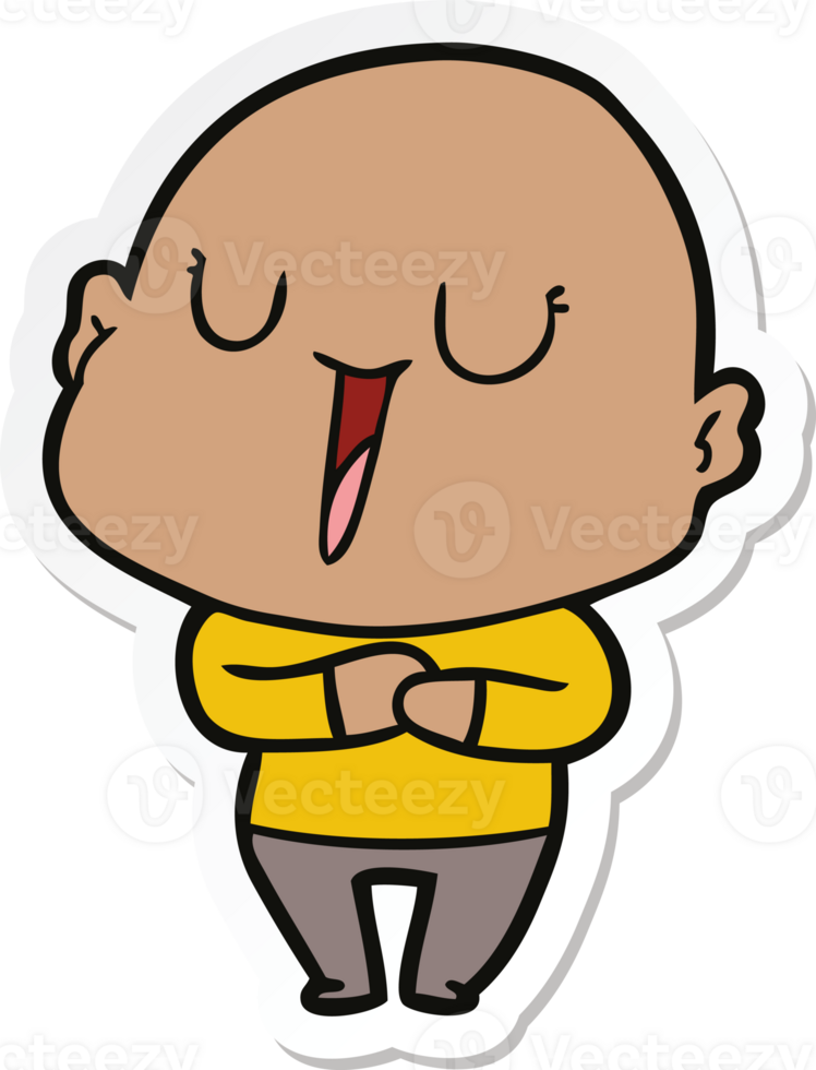 sticker of a happy cartoon bald man png