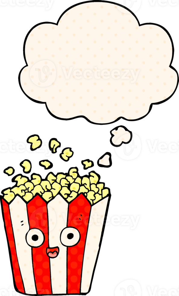 cartoon popcorn and thought bubble in comic book style png