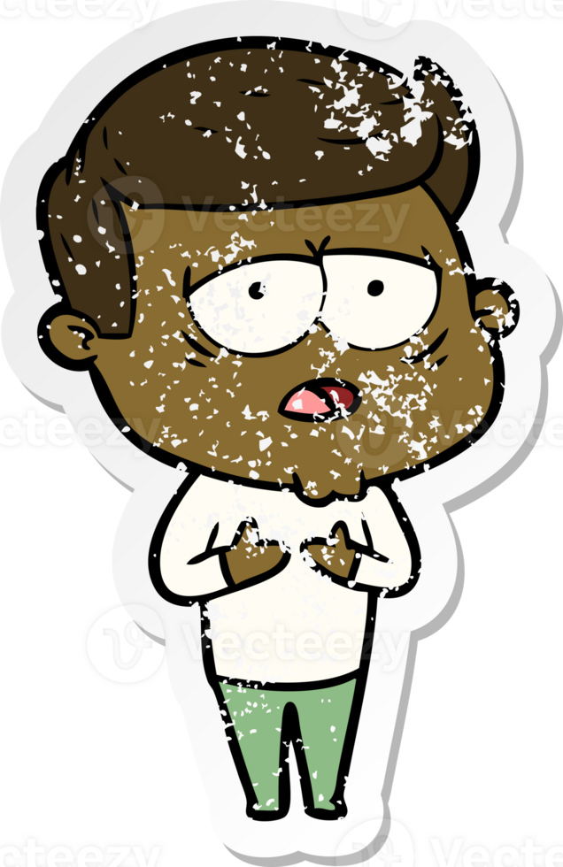 distressed sticker of a cartoon tired man png