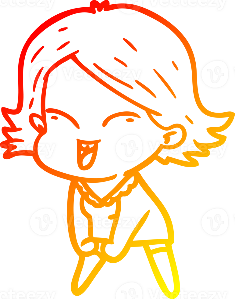 warm gradient line drawing happy cartoon girl png