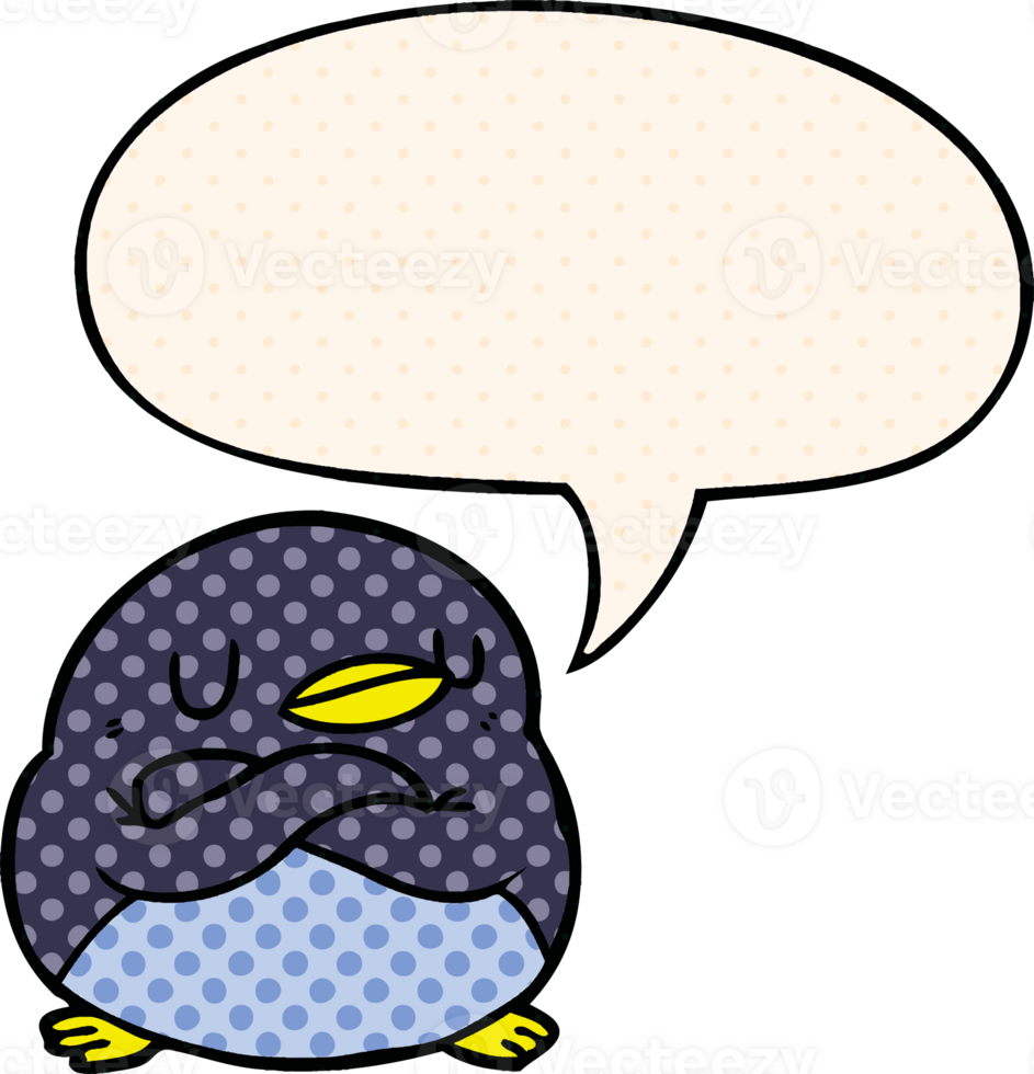 cartoon penguin and crossed arms and speech bubble in comic book style png