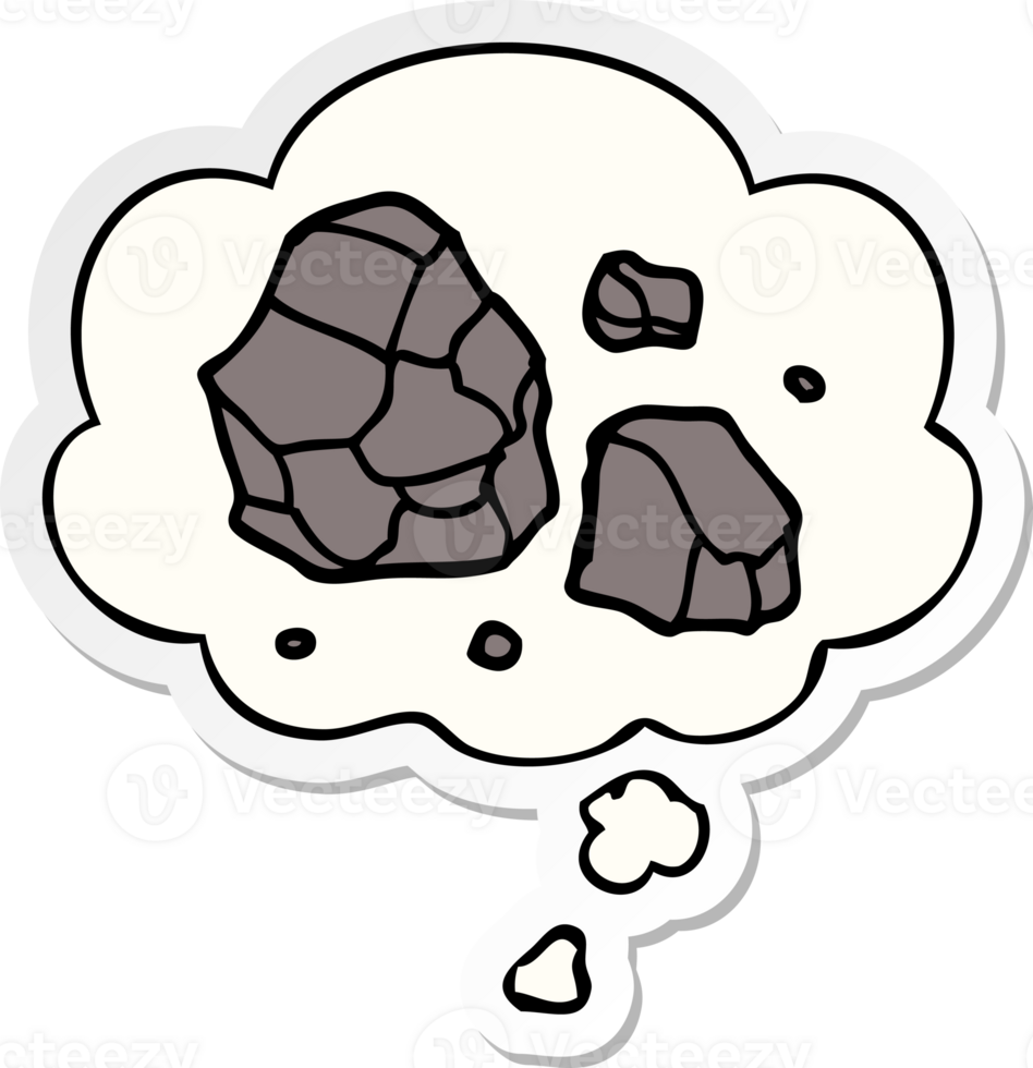 cartoon rocks and thought bubble as a printed sticker png