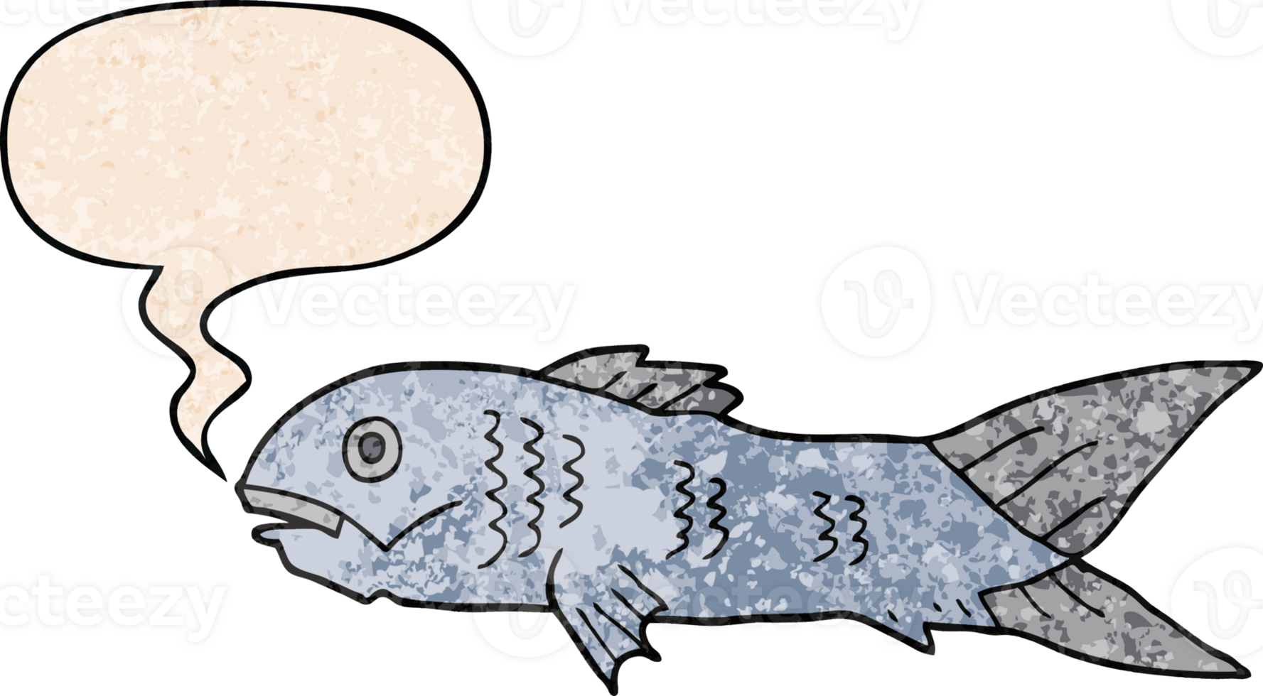 cartoon fish and speech bubble in retro texture style png