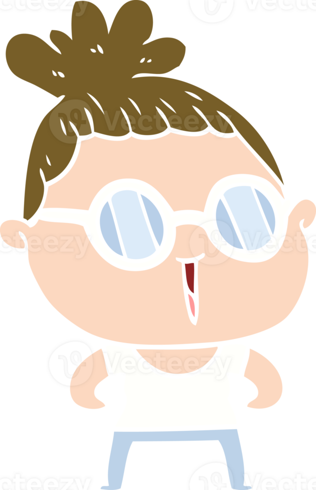 flat color style cartoon tough woman wearing spectacles png