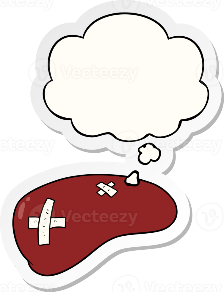 cartoon repaired liver and thought bubble as a printed sticker png