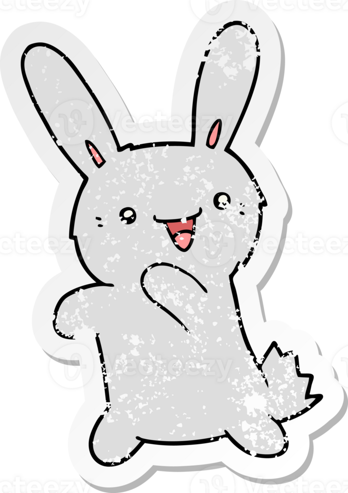 distressed sticker of a cartoon rabbit png