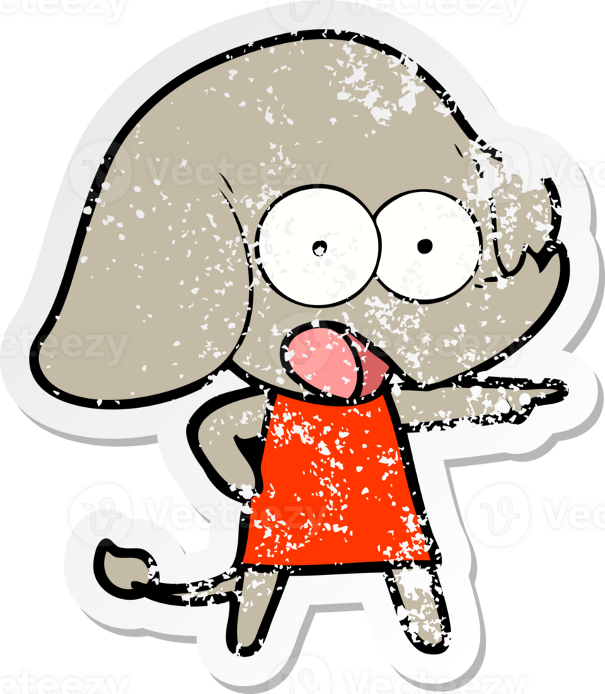 distressed sticker of a cute cartoon elephant png