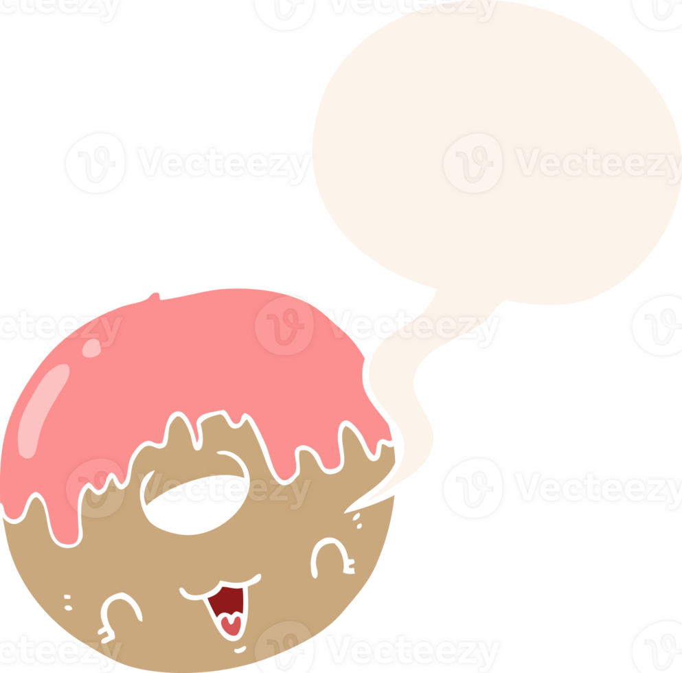 cute cartoon donut and speech bubble in retro style png