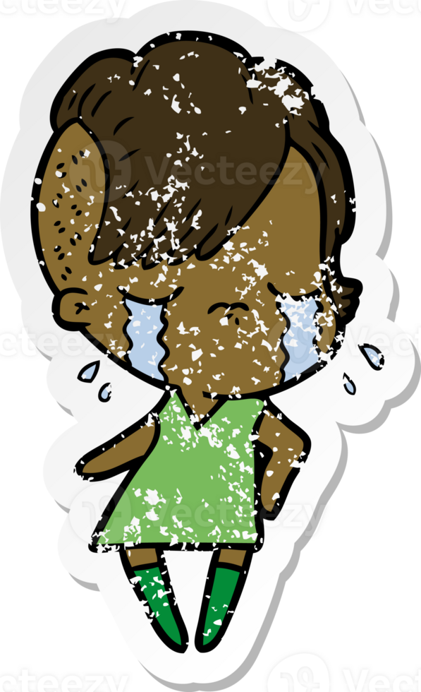 distressed sticker of a cartoon crying girl png