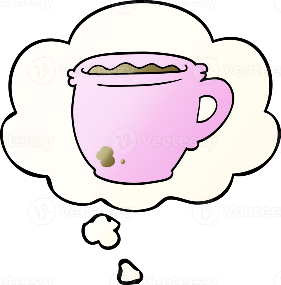 cartoon hot cup of coffee and thought bubble in smooth gradient style png