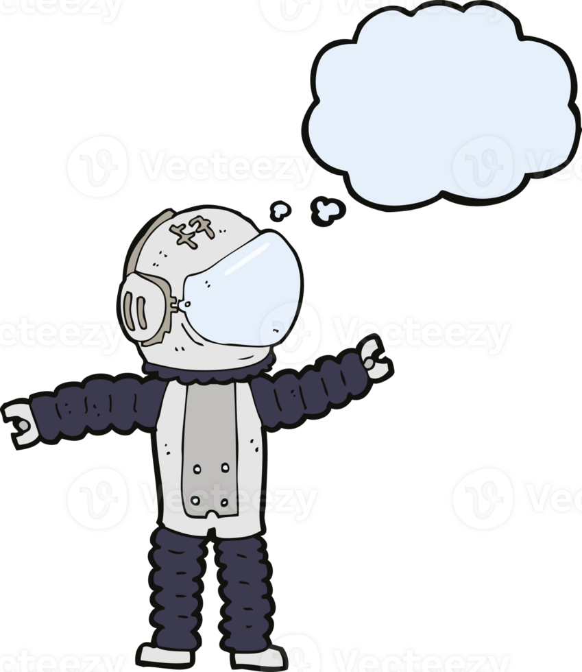 cartoon astronaut reaching with thought bubble png