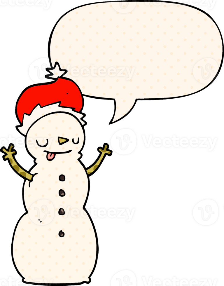 cartoon christmas snowman and speech bubble in comic book style png