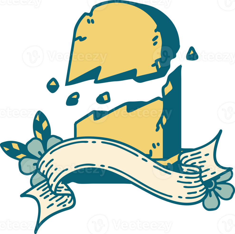tattoo with banner of a broken grave stone png