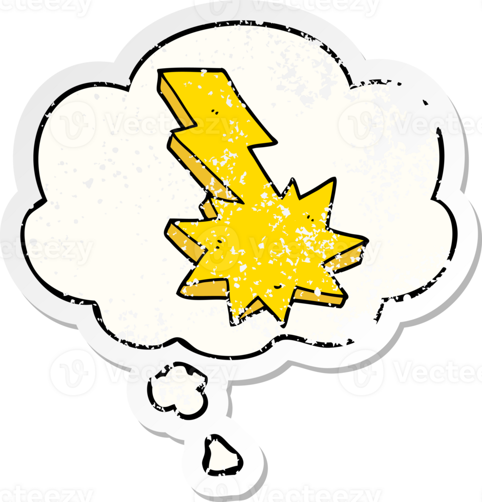 cartoon lightning strike and thought bubble as a distressed worn sticker png