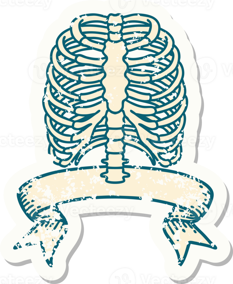 grunge sticker with banner of a rib cage png